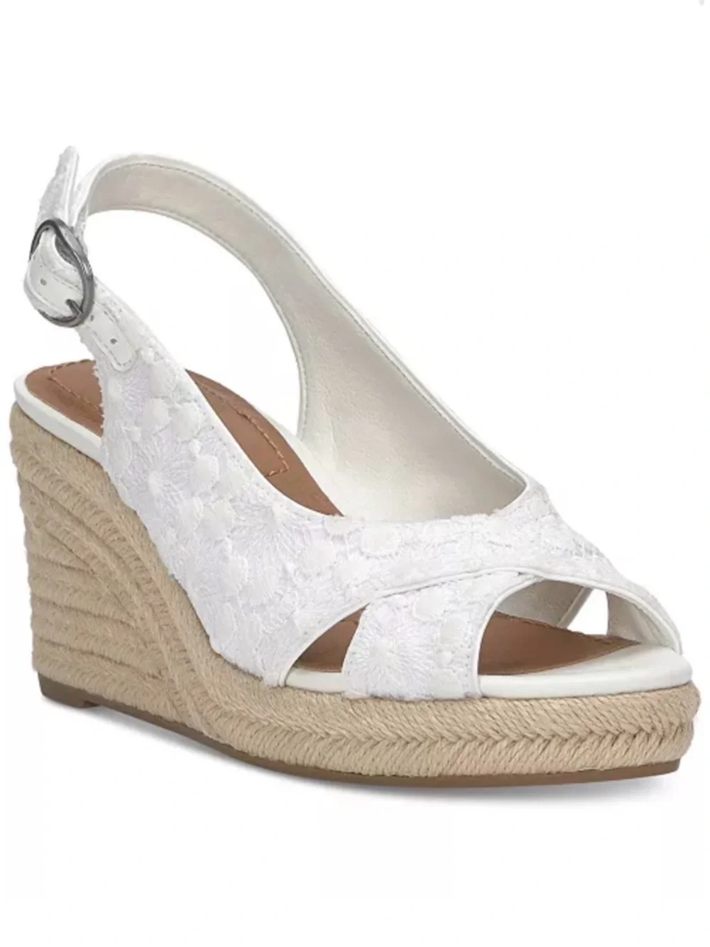 16. Lucky Brand Women’s Sling back peep-toe Espadrille Wedge Sandals White